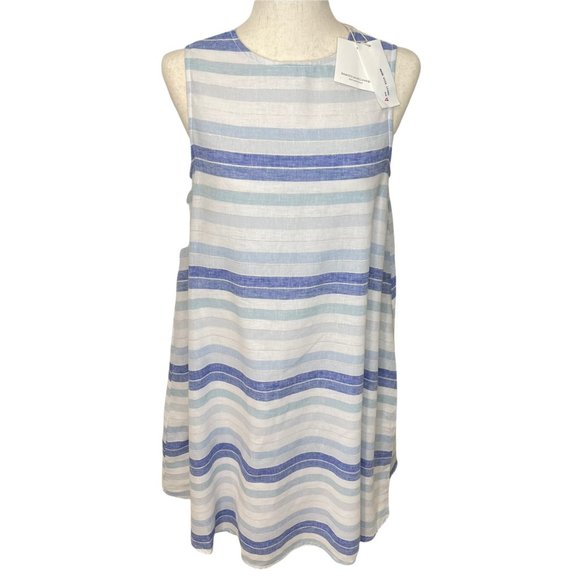 beachlunchlounge Dresses & Skirts - Beach Lunch Lounge Mali Linen White, Blue & Gold Stripped Sleeveless Dress XS